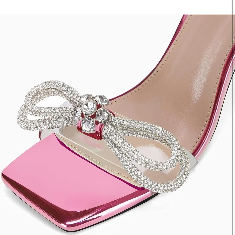 Womens pink Rhinestone Bow strappy Sandals size 7